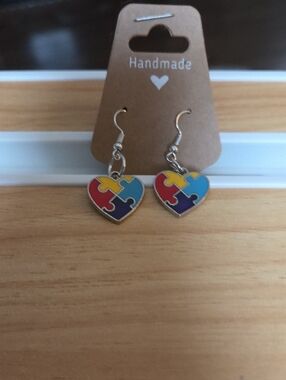Handmade Multicolor Autisim Puzzle Heart Charm Earrings - Women Jewelry Earrings